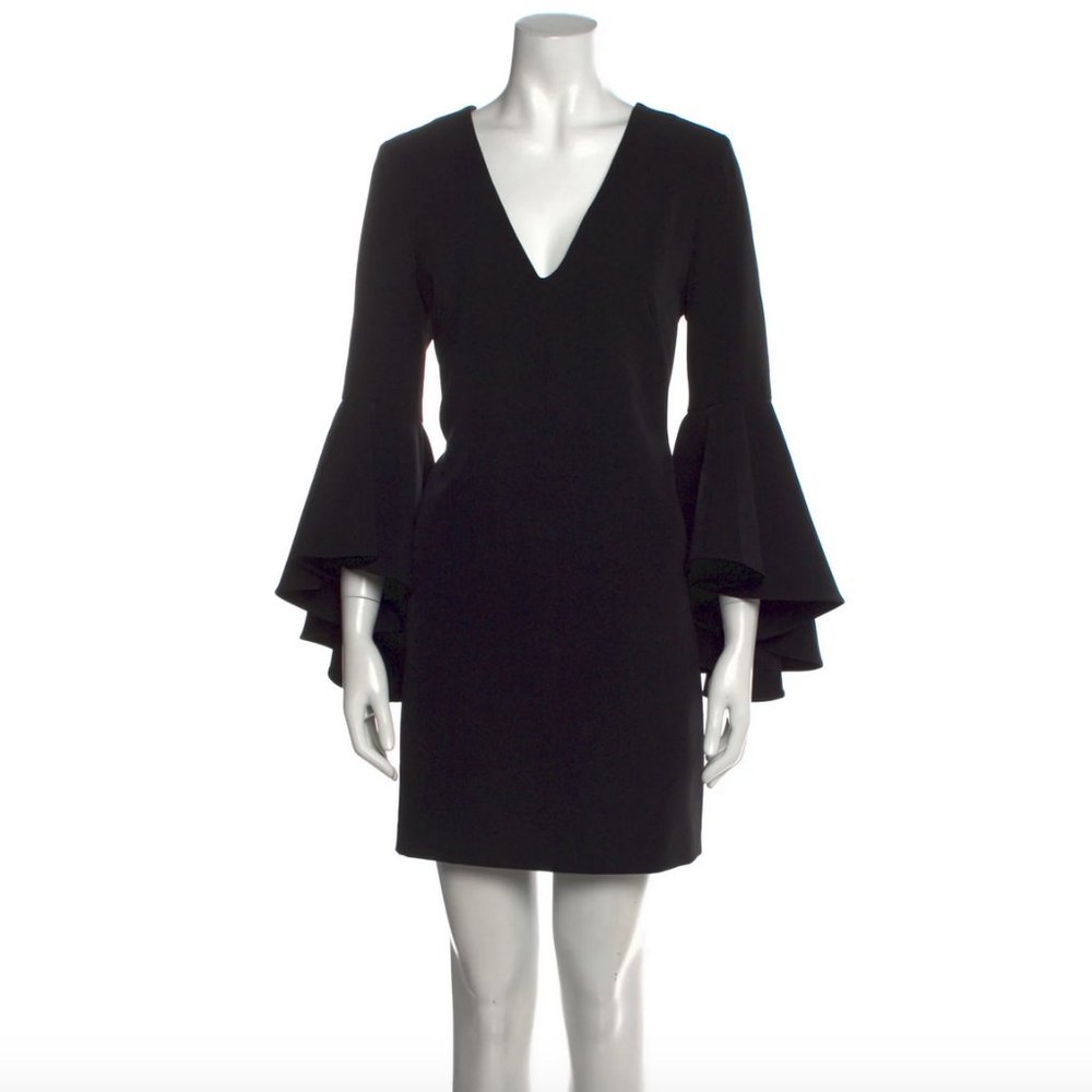 Milly Black V-Neck Mini Dress With Flouncy Sleeves - Size 12 - NWOT